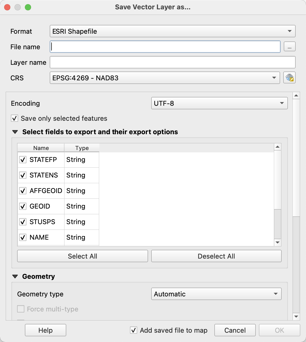 Save Vector Layer As Dialog