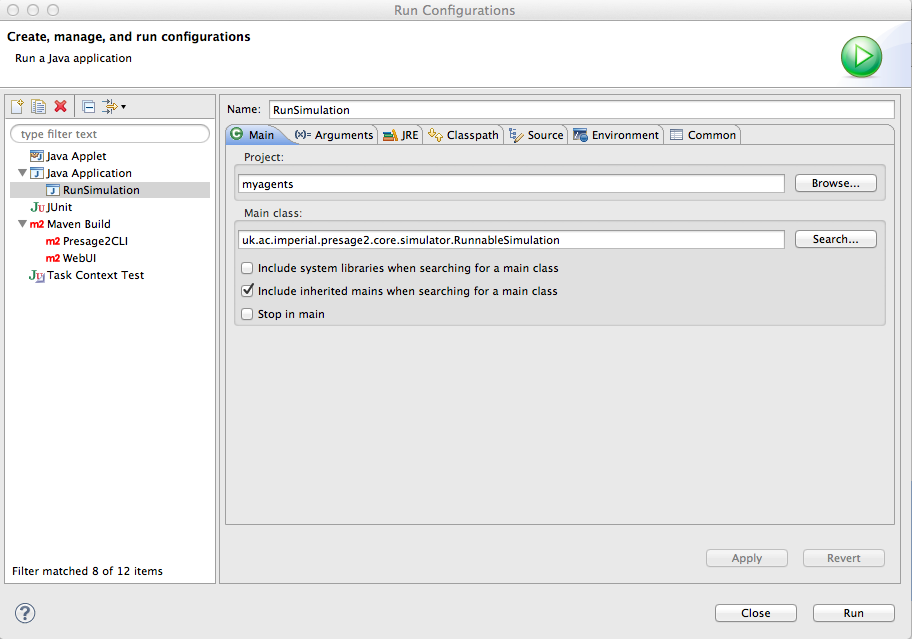 Eclipse run configurations main