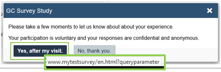 Image showing a survey popup destination-link example for the Yes button