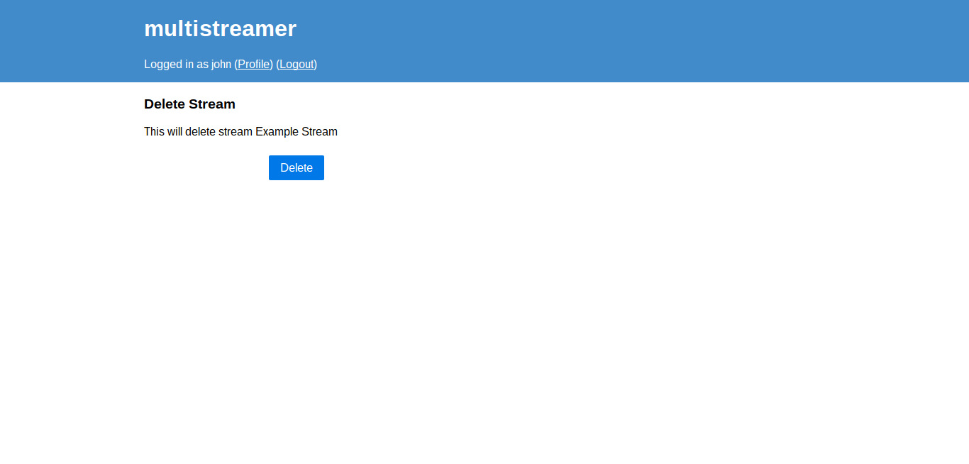 Delete Stream Page Screenshot