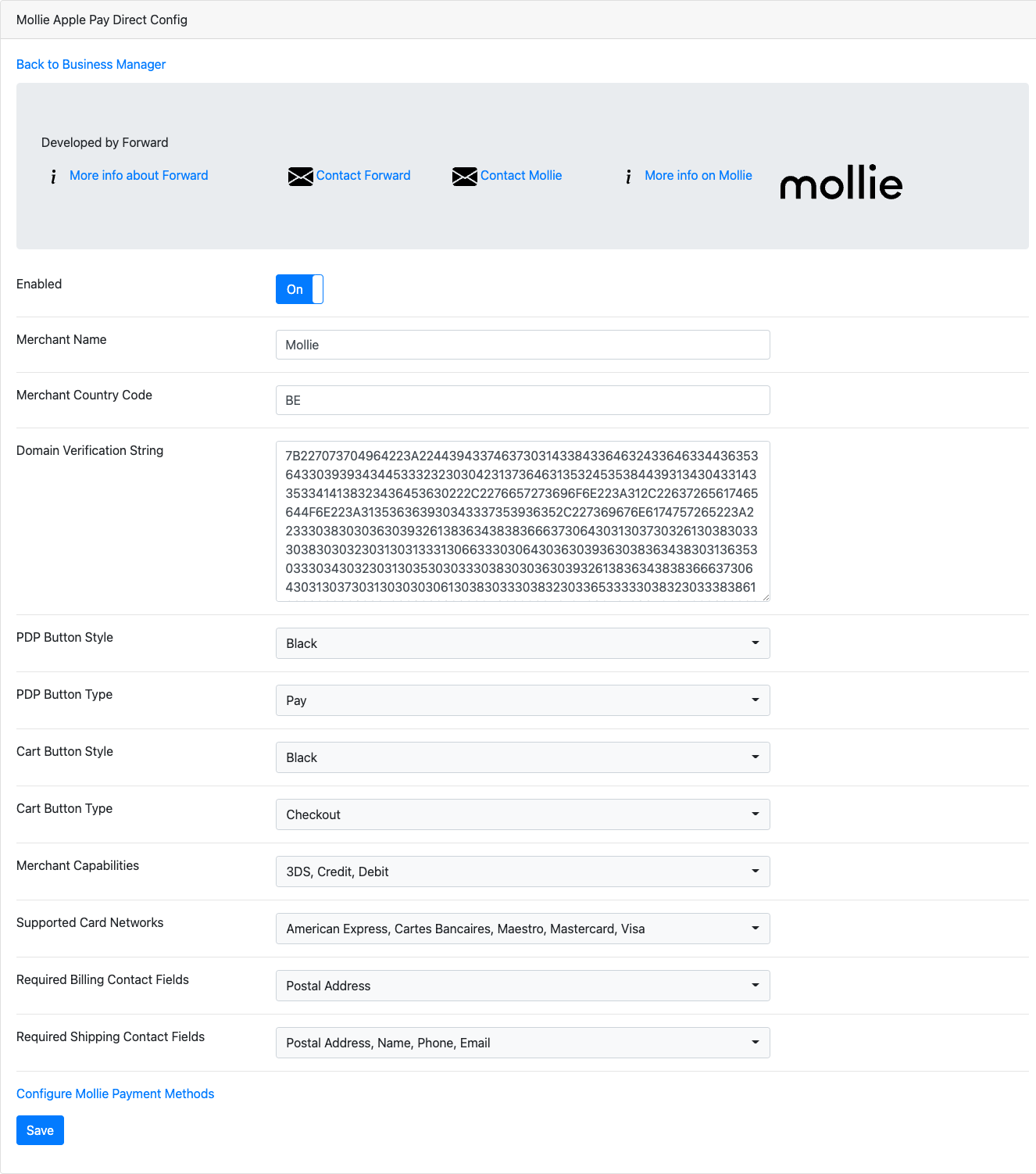 Configure Mollie Apple Pay Direct settings