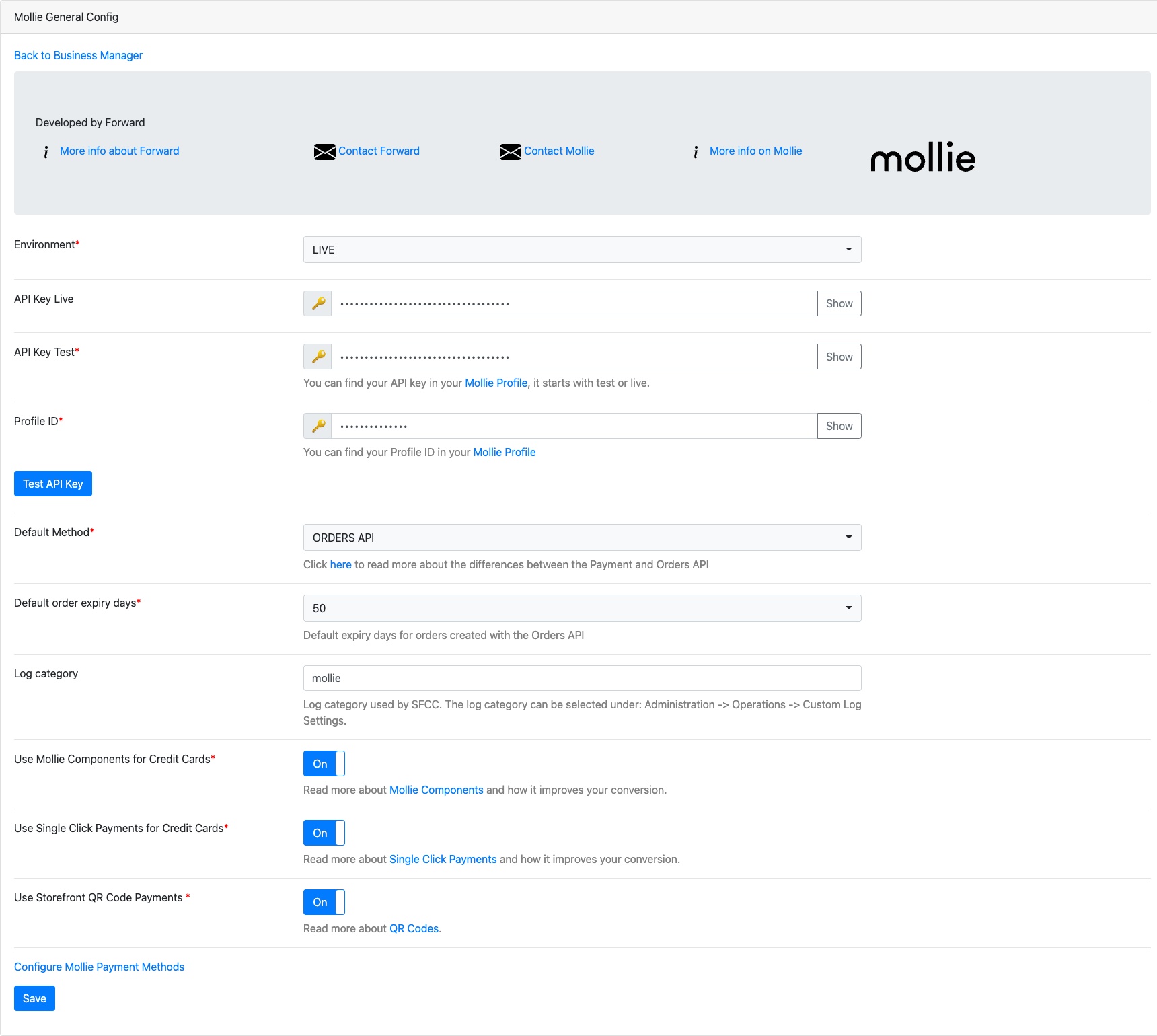 Configure Mollie General settings