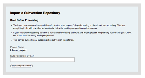 Figure 4-9. Interface d'import depuis Subversion.