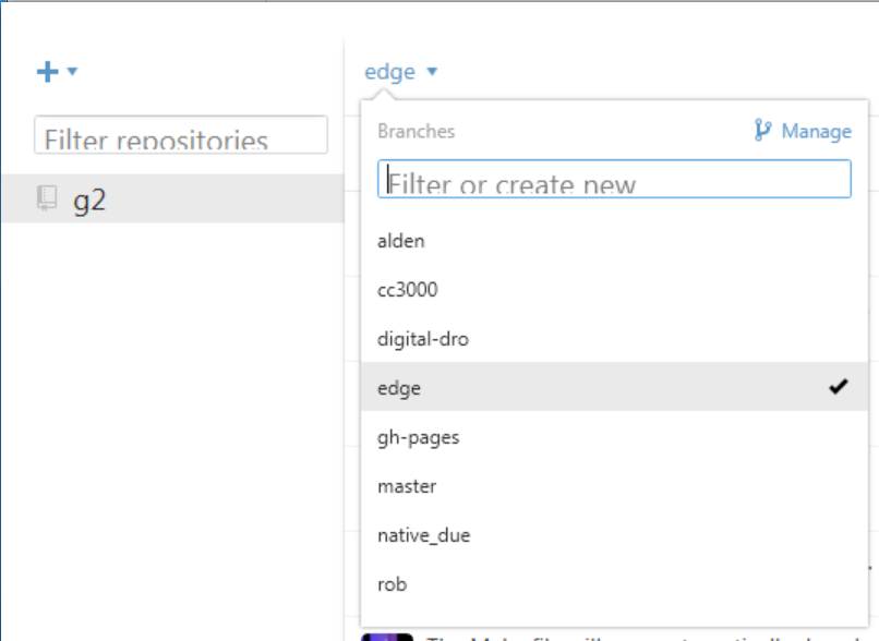 Choose edge from the unnamed menu near the top-left of the GitHub window